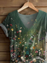 Women's Short Sleeve T-shirt Summer Green Floral Printing V Neck Daily Going Out Casual Top