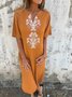 Vintage Notched Loose Dress With No