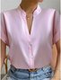 Women's V-neck button-down short-sleeved shirt