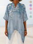 Women's Half Sleeve Shirt Summer Sky Blue Floral Split Joint V Neck Daily Going Out Casual Top
