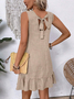 Cotton Plain Simple Crew Neck Dress With No