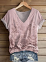 Women's Short Sleeve T-shirt Summer Pink Floral Printing V Neck Daily Going Out Casual Top