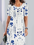 Women's Short Sleeve Summer White Floral Printing Crew Neck Daily Going Out Vintage Midi H-Line Tunic Dress