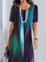Women's Short Sleeve Summer As Picture Abstract Printing Crew Neck Daily Going Out Vintage Midi H-Line Tunic Dress