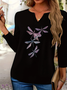 Print Casual V Neck Long Sleeve T-Shirt