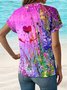 Women's V-Neck Button-Down Short-Sleeved Shirt