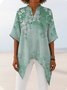 Women's Half Sleeve Shirt Summer Sky Blue Floral Split Joint V Neck Daily Going Out Casual Top