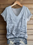 Women's Short Sleeve T-shirt Summer Pink Floral Printing V Neck Daily Going Out Casual Top