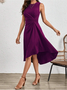 Women's Sleeveless Summer Red Plain Split Joint Crew Neck Daily Going Out Vintage Midi A-Line Tank Dress