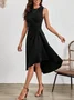 Women's Sleeveless Summer Red Plain Split Joint Crew Neck Daily Going Out Vintage Midi A-Line Tank Dress