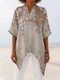 Women's Half Sleeve Shirt Summer Sky Blue Floral Split Joint V Neck Daily Going Out Casual Top
