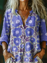 Women's Floral Pattern Art Print Casual Cotton Linen Shirt