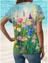 Women's V-Neck Button-Down Short-Sleeved Shirt