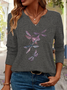 Print Casual V Neck Long Sleeve T-Shirt