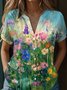 Women's V-Neck Button-Down Short-Sleeved Shirt
