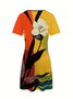 Women's Short Sleeve Summer As Picture Abstract V Neck Daily Going Out Casual Midi A-Line Fit & Flare Dress Dress
