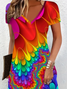 Women's Short Sleeve Summer As Picture Abstract V Neck Daily Going Out Casual Midi A-Line Fit & Flare Dress Dress