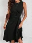 Women's Sleeveless Summer Red Plain Split Joint Crew Neck Daily Going Out Vintage Midi A-Line Tank Dress