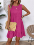 Cotton Plain Simple Crew Neck Dress With No
