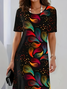 Women's Short Sleeve Summer Black Abstract Printing Crew Neck Daily Going Out Vintage Midi H-Line Tunic Dress