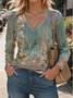 Print Casual V Neck Long Sleeve T-Shirt