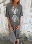 Vintage Notched Loose Dress With No