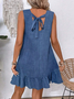 Cotton Plain Simple Crew Neck Dress With No