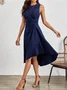 Women's Sleeveless Summer Red Plain Split Joint Crew Neck Daily Going Out Vintage Midi A-Line Tank Dress