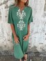 Vintage Notched Loose Dress With No