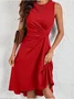 Women's Sleeveless Summer Red Plain Split Joint Crew Neck Daily Going Out Vintage Midi A-Line Tank Dress