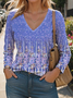 Print Casual V Neck Long Sleeve T-Shirt