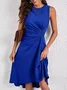 Women's Sleeveless Summer Red Plain Split Joint Crew Neck Daily Going Out Vintage Midi A-Line Tank Dress