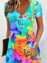 Women's Short Sleeve Summer As Picture Floral V Neck Daily Going Out Casual Midi A-Line Fit & Flare Dress Dress