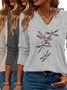 Print Casual V Neck Long Sleeve T-Shirt