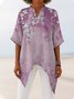 Women's Half Sleeve Shirt Summer Sky Blue Floral Split Joint V Neck Daily Going Out Casual Top