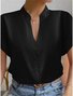 Women's V-neck button-down short-sleeved shirt