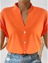 Women's V-neck button-down short-sleeved shirt