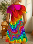 Women's Short Sleeve Summer As Picture Abstract V Neck Daily Going Out Casual Midi A-Line Fit & Flare Dress Dress