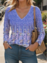 Print Casual V Neck Long Sleeve T-Shirt