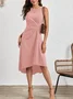 Women's Sleeveless Summer Red Plain Split Joint Crew Neck Daily Going Out Vintage Midi A-Line Tank Dress