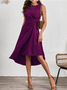 Women's Sleeveless Summer Red Plain Split Joint Crew Neck Daily Going Out Vintage Midi A-Line Tank Dress