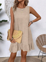 Cotton Plain Simple Crew Neck Dress With No