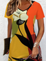 Women's Short Sleeve Summer As Picture Abstract V Neck Daily Going Out Casual Midi A-Line Fit & Flare Dress Dress