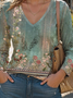 Print Casual V Neck Long Sleeve T-Shirt