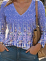 Print Casual V Neck Long Sleeve T-Shirt