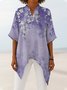 Women's Half Sleeve Shirt Summer Sky Blue Floral Split Joint V Neck Daily Going Out Casual Top