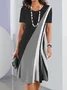 Women's Short Sleeve Summer Black Abstract Printing Crew Neck Daily Going Out Vintage Midi H-Line Tunic Dress
