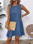 Cotton Plain Simple Crew Neck Dress With No