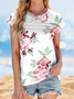 Women's Short Sleeve T-shirt Summer Black Floral Printing Crew Neck Daily Going Out Casual Top