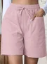 Plain Lace-Up Simple Regular Fit Shorts